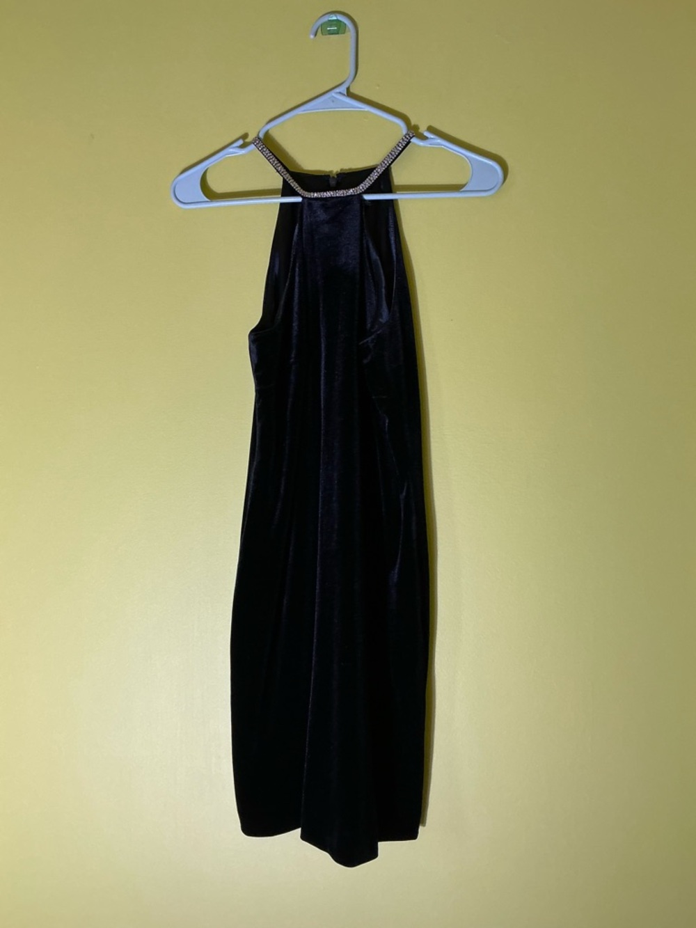 Black Velvet and Rhinestone Halter Mini Dress - Picture 4 of 7